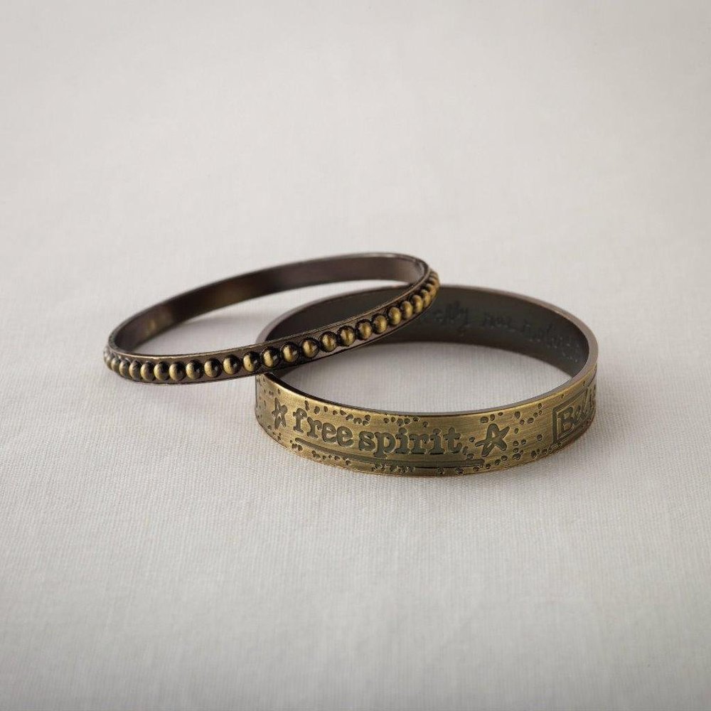 Kelly Rae Roberts Bronze Message Bangles Free Spirit Set of Two New